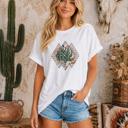 Large WHITE BASIC WHITE T-SHIRT WITH CACTUS PRINT
