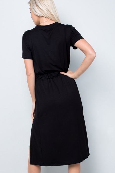 SHORT SLEEVE MIDI DRESS WITH SIDE SLIT