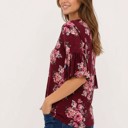 Large MAROON HALF SLEEVE FLORAL TOP WITH FRONT TIE