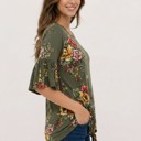 Small OLIVE HALF SLEEVE FLORAL TOP WITH FRONT TIE