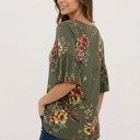 XL OLIVE HALF SLEEVE FLORAL TOP WITH FRONT TIE