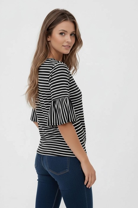 RUFFLE HALF SLEEVE TOP WITH FRONT TIE