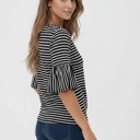 Medium BLACK/WHITE RUFFLE HALF SLEEVE TOP WITH FRONT TIE