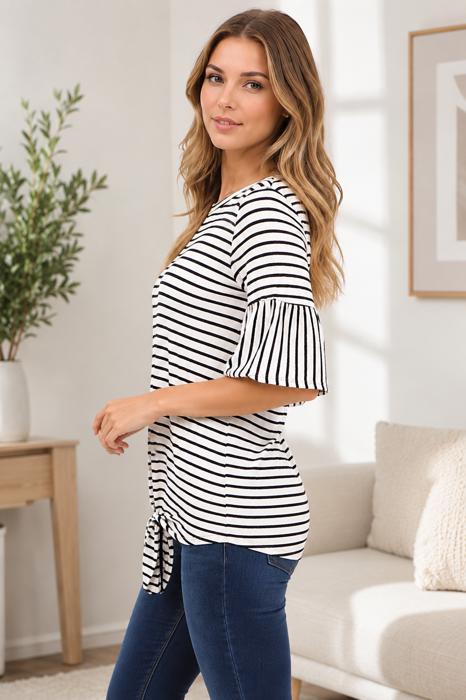 RUFFLE HALF SLEEVE TOP WITH FRONT TIE
