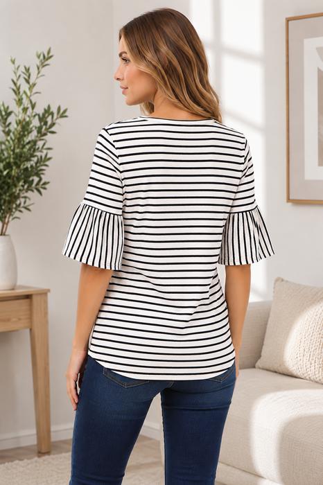 RUFFLE HALF SLEEVE TOP WITH FRONT TIE