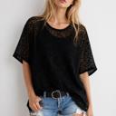 Small BLACK OVERSIZED LACE SHORT SLEEVE TOP