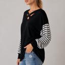Small BLACK CRISS CROSS CHEST TOP WITH STRIPE SLEEVE CONTRAST
