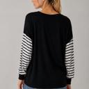 Medium BLACK CRISS CROSS CHEST TOP WITH STRIPE SLEEVE CONTRAST