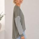 Medium SAGE CRISS CROSS CHEST TOP WITH STRIPE SLEEVE CONTRAST