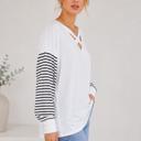 Small WHITE CRISS CROSS CHEST TOP WITH STRIPE SLEEVE CONTRAST