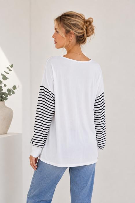 CRISS CROSS CHEST TOP WITH STRIPE SLEEVE CONTRAST