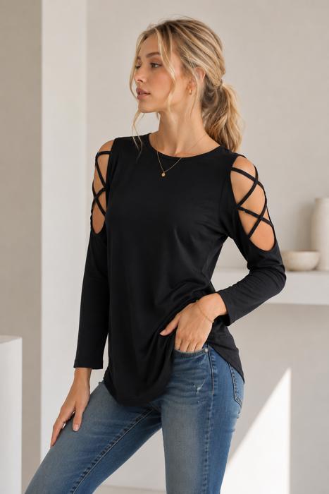 OPEN CROSS 3/4 SLEEVE TUNIC TOP