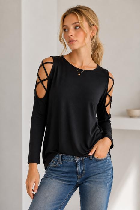 OPEN CROSS 3/4 SLEEVE TUNIC TOP