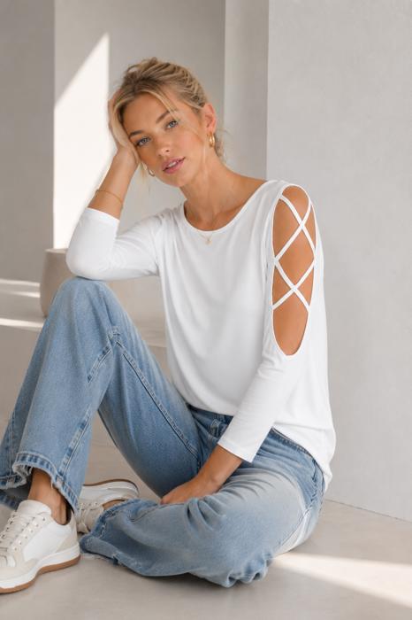 OPEN CROSS 3/4 SLEEVE TUNIC TOP
