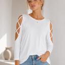 XL WHITE OPEN CROSS 3/4 SLEEVE TUNIC TOP