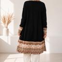Small BLACK SOLID OPEN CARDIGAN WITH AZTEC PRINT CONTRAST