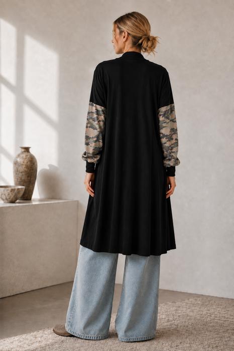 MIDI OPEN CARDIGAN WITH ANIMAL CONTRAST DETAIL