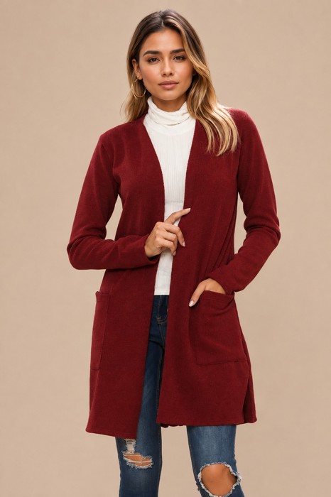 LIGHTWEIGHT MIDI OPEN CARDIGAN WITH FRONT POCKETS