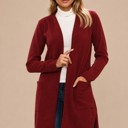 XL BURGUNDY LIGHTWEIGHT MIDI OPEN CARDIGAN WITH FRONT POCKETS