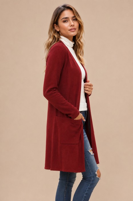 LIGHTWEIGHT MIDI OPEN CARDIGAN WITH FRONT POCKETS