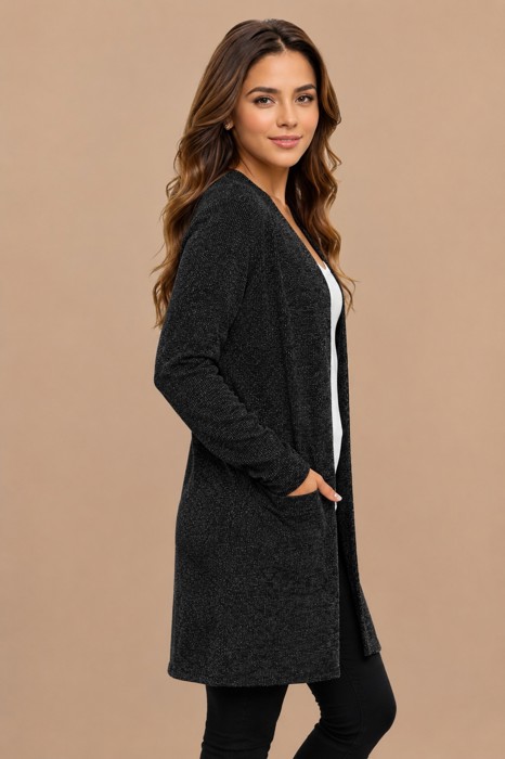 LIGHTWEIGHT MIDI OPEN CARDIGAN WITH FRONT POCKETS