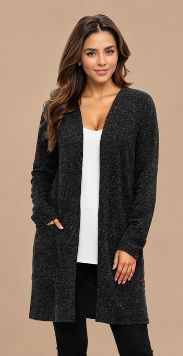 LIGHTWEIGHT MIDI OPEN CARDIGAN WITH FRONT POCKETS