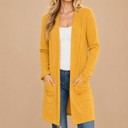 Small MUSTARD LIGHTWEIGHT MIDI OPEN CARDIGAN WITH FRONT POCKETS