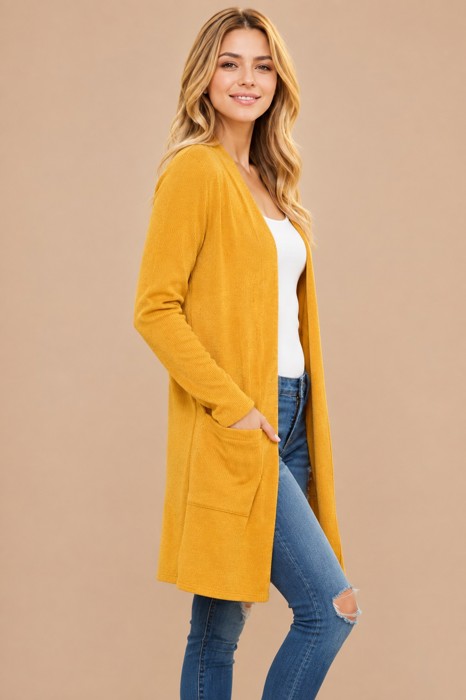 LIGHTWEIGHT MIDI OPEN CARDIGAN WITH FRONT POCKETS