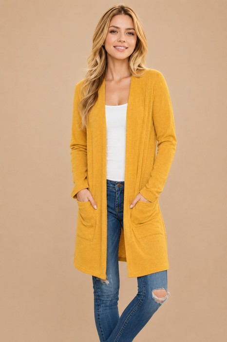 LIGHTWEIGHT MIDI OPEN CARDIGAN WITH FRONT POCKETS