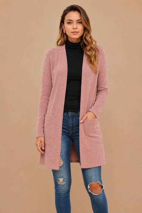 LIGHTWEIGHT MIDI OPEN CARDIGAN WITH FRONT POCKETS