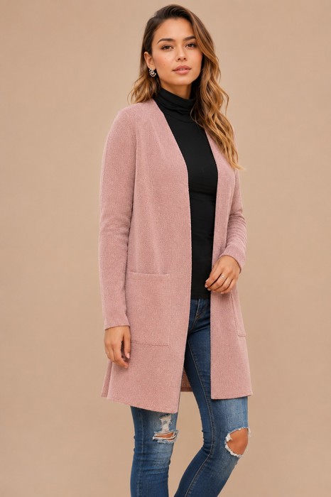 LIGHTWEIGHT MIDI OPEN CARDIGAN WITH FRONT POCKETS