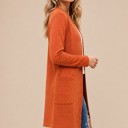 Large RUST LIGHTWEIGHT MIDI OPEN CARDIGAN WITH FRONT POCKETS