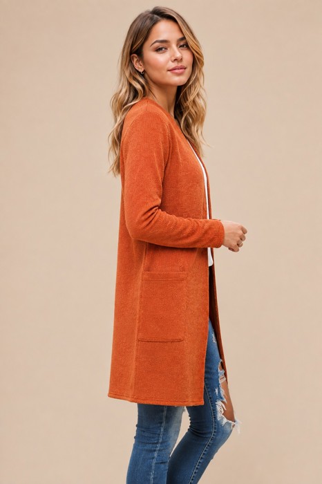 LIGHTWEIGHT MIDI OPEN CARDIGAN WITH FRONT POCKETS