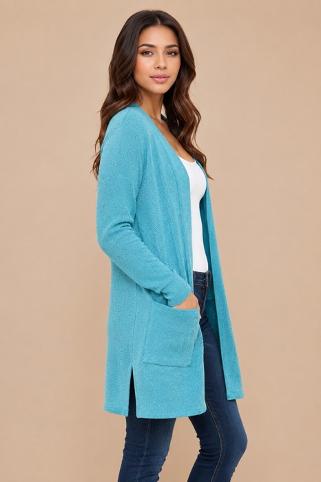 LIGHTWEIGHT MIDI OPEN CARDIGAN WITH FRONT POCKETS