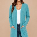Large TURQUOISE LIGHTWEIGHT MIDI OPEN CARDIGAN WITH FRONT POCKETS
