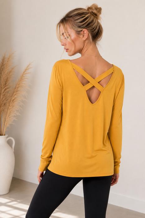 LONG SLEEVE TUNIC TOP WITH CROSS BACK