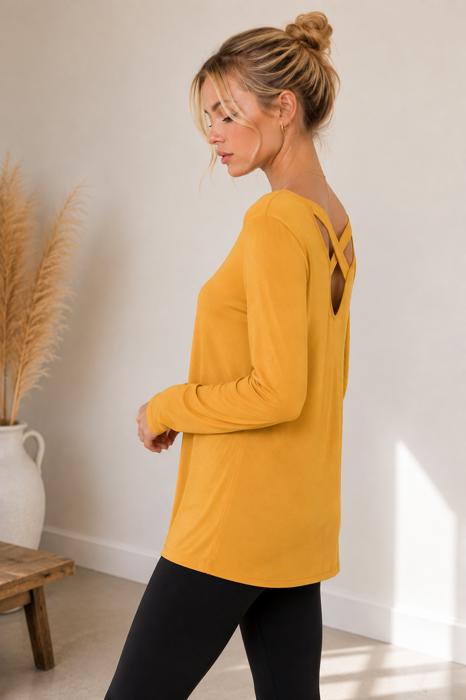 LONG SLEEVE TUNIC TOP WITH CROSS BACK