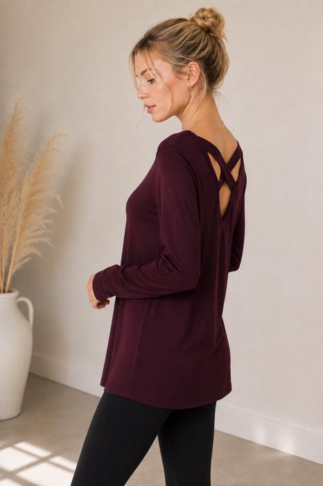 LONG SLEEVE TUNIC TOP WITH CROSS BACK