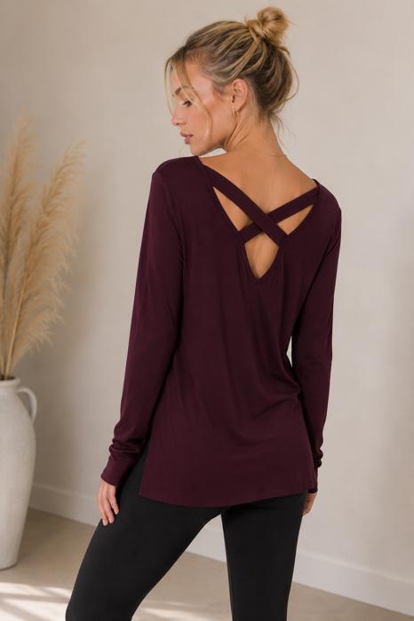 LONG SLEEVE TUNIC TOP WITH CROSS BACK