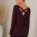 XL PLUM LONG SLEEVE TUNIC TOP WITH CROSS BACK