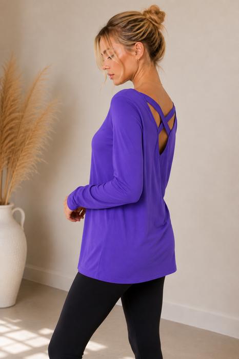 LONG SLEEVE TUNIC TOP WITH CROSS BACK