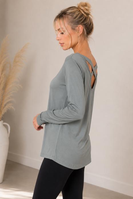 LONG SLEEVE TUNIC TOP WITH CROSS BACK