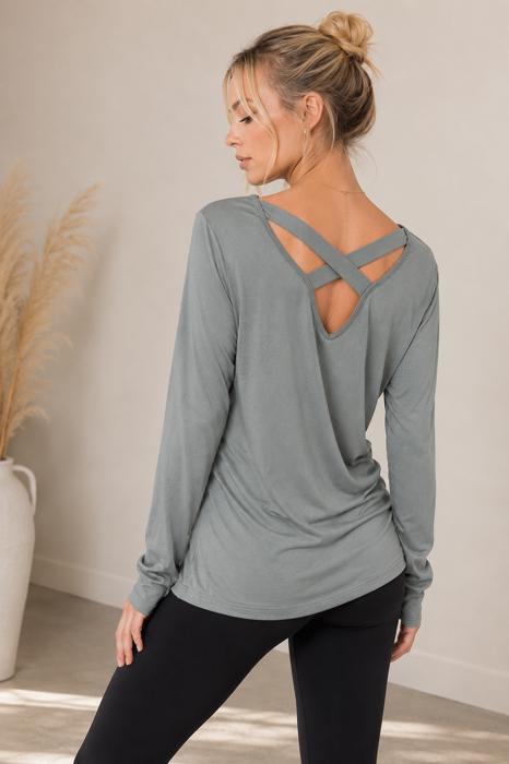 LONG SLEEVE TUNIC TOP WITH CROSS BACK
