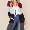 Small BURGUNDY COLOR BLOCK LONG CARDIGAN