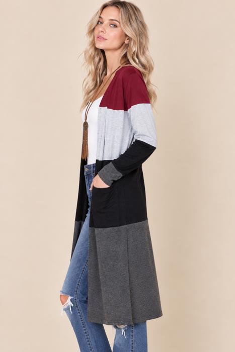 COLOR BLOCK LONG CARDIGAN