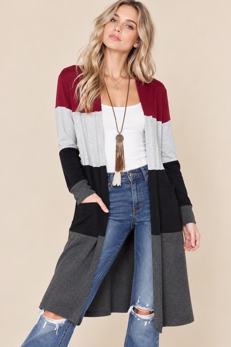 COLOR BLOCK LONG CARDIGAN