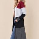 Large BURGUNDY COLOR BLOCK LONG CARDIGAN