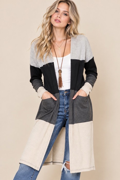 COLOR BLOCK LONG CARDIGAN