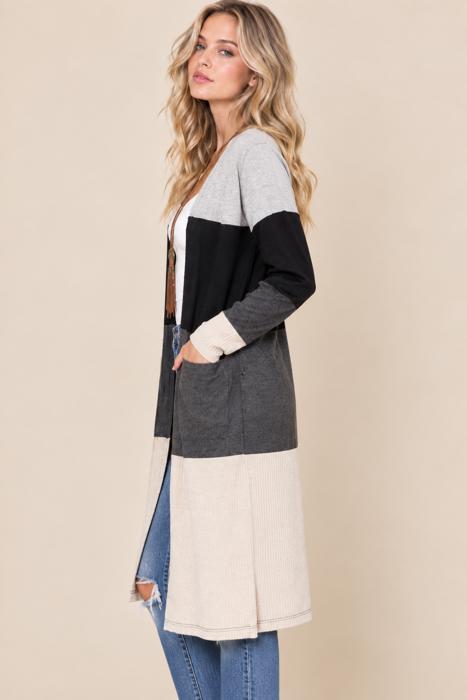 COLOR BLOCK LONG CARDIGAN