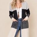 Large GREY COLOR BLOCK LONG CARDIGAN
